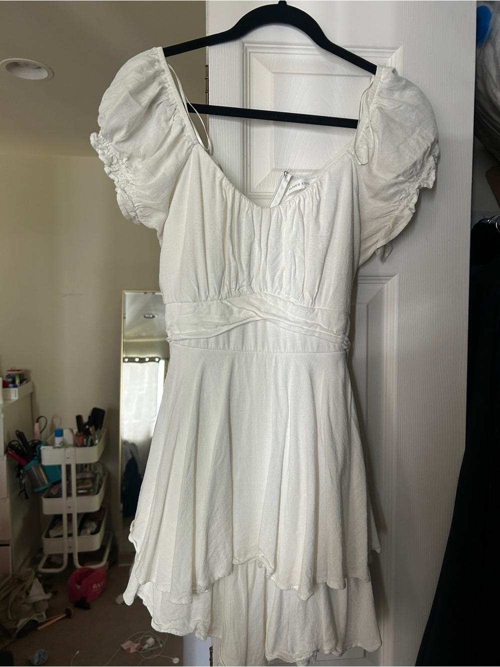 Altar'd State Cream Tiered Puff Sleeve Romper